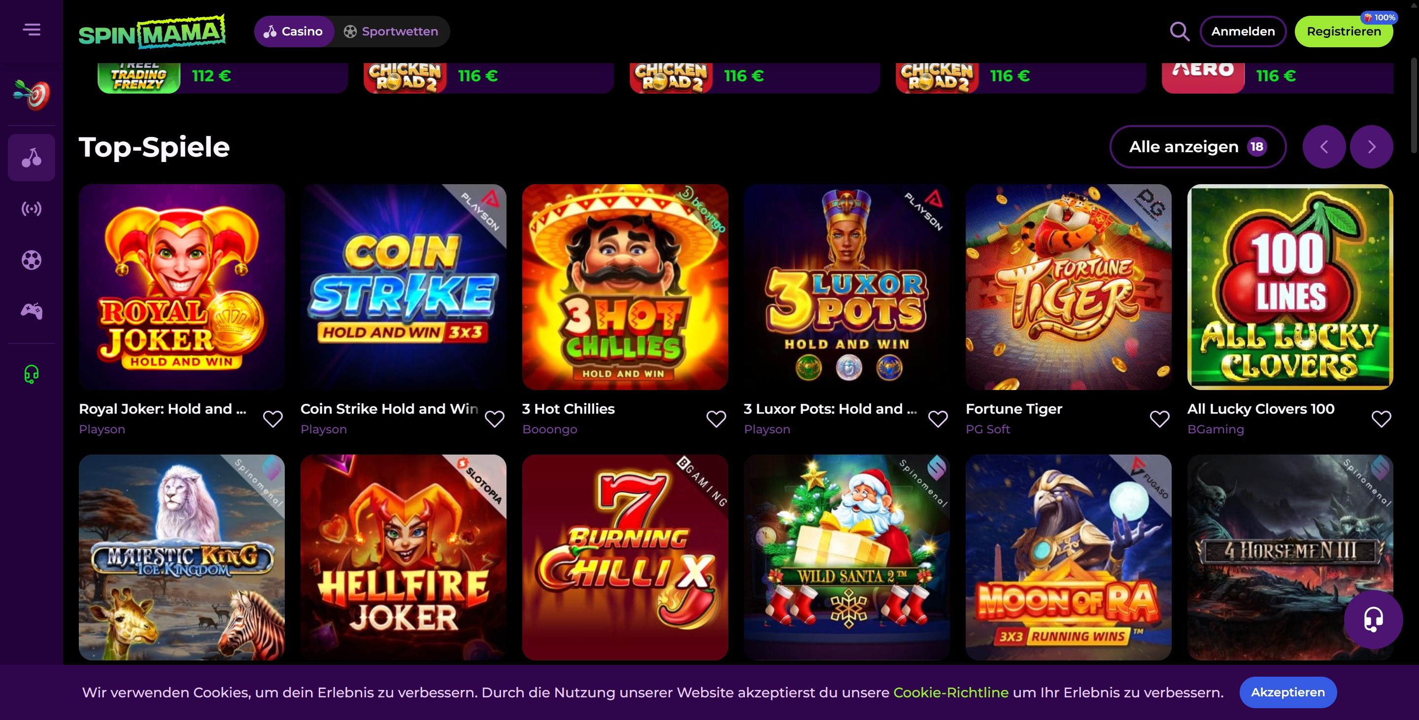 Spinmama Casino desktop screenshot 2